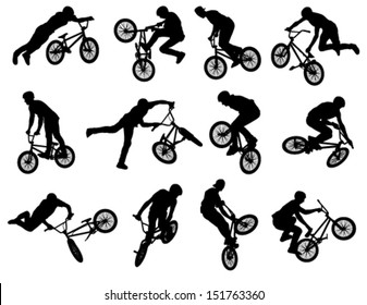 12 high quality bmx cyclist silhouettes - vector