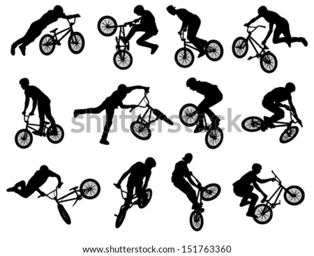 12 high quality bmx cyclist silhouettes - vector