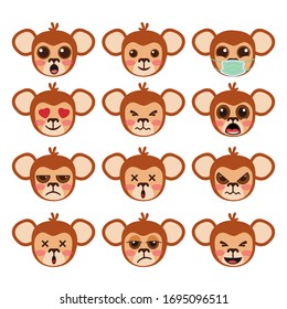 12 high quality vector cartoonish emoticons monkey , in flat design style