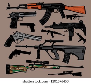 12 High Quality Vectors of guns, pistols and rifles. 