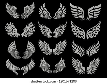 12 High quality wings silhouettes. Can be used for tattoos, printing and illustrations.