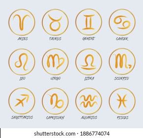 12 Horoscope Gold Circle Astrology Icons Stock Vector (Royalty Free ...