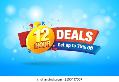 12 Hour deals get upto 50% Off for hourly based campaign. 12 deals or sales promo template.