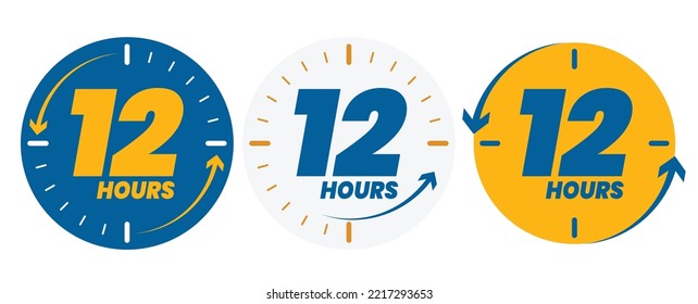 12 Hour Protection. 12 Hours Icon. 12 Hour Logo. Twelve Hour Sign. Blue And Gold Vector Illustration	