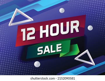 12 horas de venta hoy concepto de palabra ilustración vector con líneas azules y estilo 3d, página de inicio, plantilla, ui, web, aplicación móvil, afiche, banner, volante, fondo, tarjeta de regalo, cupón, etiqueta, papel tapiz	