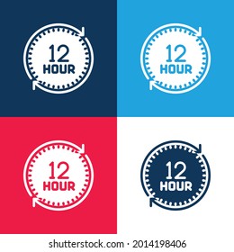 12 horas azul y rojo cuatro colores mínimo conjunto de iconos