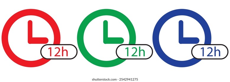 Iconos del vector de la flecha del reloj de 12 horas. Servicio de entrega, oferta en línea que permanece en los símbolos de Sitio web de tiempo. eps 10