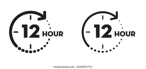 12 Hours clock Icon set in black color for ui designs