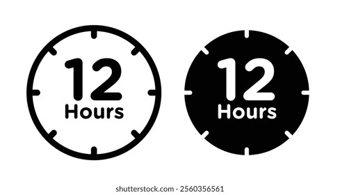 12 Hours clock Icons. black and white vector illustration set.