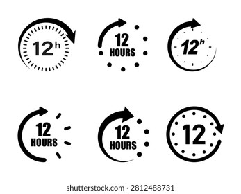 12 Hours Delivery Service Clock Icons and Fast Turnaround Time Symbols