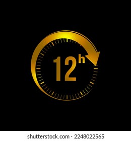 icono de 12 horas. Icono de hora de 12 horas. Color dorado. Reloj con flecha. ilustración vectorial