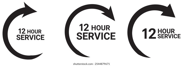 12 hours icon set. 12 hors duration symbol 12 hours service vector symbol. 12h service duration sign. 12 h discount offer icon set. fast 12hr support sign collection design eps 10