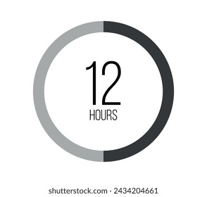 12 hours. Modern round clock, hour counter and technological time. Vector on white background