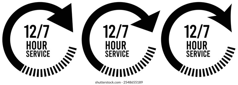 Icono de servicio de 12 horas. Ilustración vectorial de diseño plano sobre fondo blanco. Signo de duración de servicio de 12h eps 10.