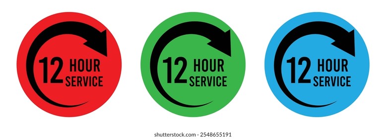 Icono de servicio de 12 horas. Ilustración vectorial de diseño plano sobre fondo blanco. Signo de duración de servicio de 12h eps 10.