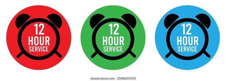 Icono de servicio de 12 horas. Ilustración vectorial de diseño plano sobre fondo blanco. Signo de duración de servicio de 12h eps 10.