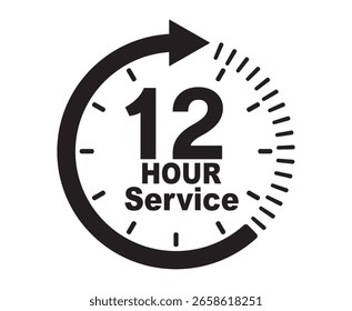 Conjunto de vetores de ícone de serviço de 12 horas. Sinal de duração do serviço de 12 horas. Ícones de seta de relógio de 12 horas, símbolos de horário de trabalho e de entrega.  12hr placa de suporte coleção. horas relógio seta no fundo branco.