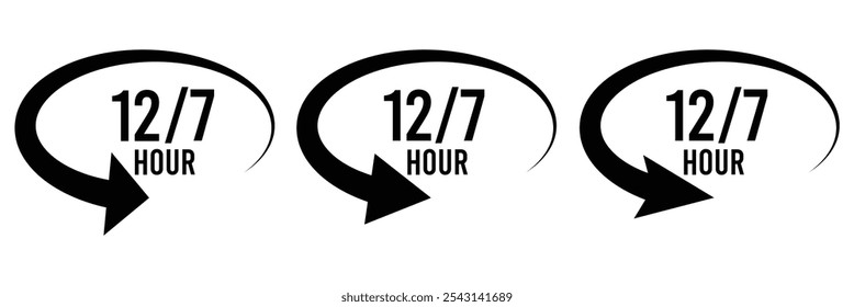 12 hours service vector icon. 12 hours order execution or delivery service icon on isolated background eps 10. 12 hours clock arrow icon vector illustration .