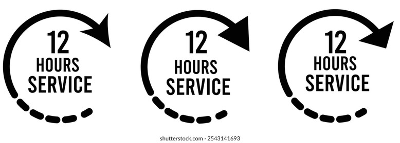 12 hours service vector icon. 12 hours order execution or delivery service icon on isolated background eps 10. 12 hours clock arrow icon vector illustration .