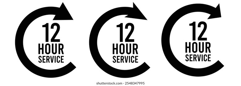 12 hours service vector symbol. 12h service duration sign. 12 h discount offer icon set. Vector illustration