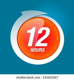 12 Hours White And Red Badge Icon Vector Illustration