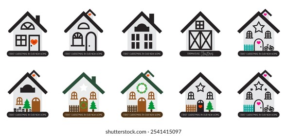 12 Houses vector illustration, House laser Cut template 