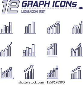 12 icon pack-set of business flat line graph/bar chart icon in many minimal Modern design style vector image