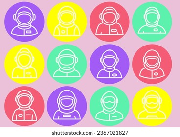 12 Icons Set. Spaceman Hemlet Users. Futuristic Concept.