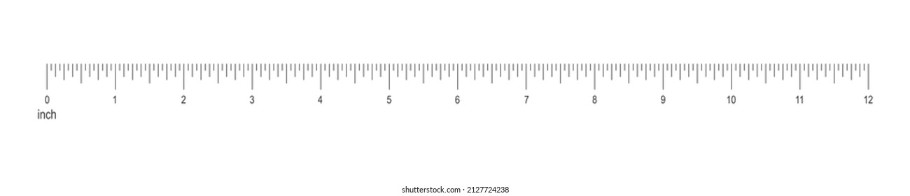 12 inch or 1 foot ruler scale. Unit of length in imperial system of measurement. Horizontal measuring chart with markup and numbers. Math or sewing tool. Vector graphic illustration