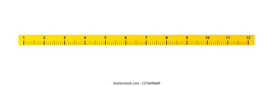 12 inch Measure Tape ruler. Vector ruler with yellow and black color. School equipment
