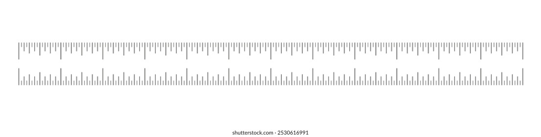 Modelo de ferramenta de medição de 12 polegadas. Escala para régua em polegadas. Medição de comprimento matemática, distância, altura. Escala de medição de polegadas. Ícone da ferramenta de costura.