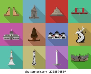 12 Indonesia landmark Vector Set