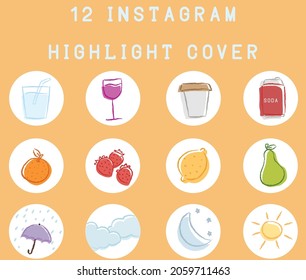 12 instagram highlight cover food themed colorful doodle illustrations