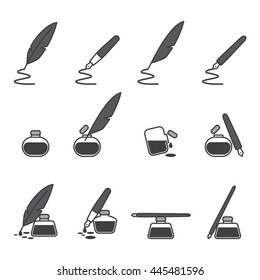 12 isolated ink pot outline icons; can be used in any print and on-line media.