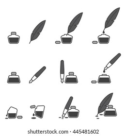 12 isolated ink pot outline icons; can be used in any print and on-line media.