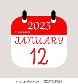  12 January 2023. Icon calendar day. Days of the year. Vector illustration sign label. Paper calender design background.