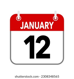 12 January, calendar date icon on white background.