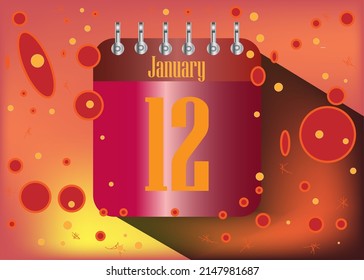 12 January. Calendar icon for the days of the month with fire and hot flames