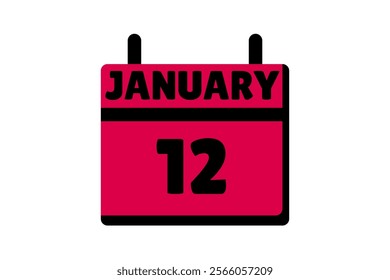 12 January calendar icon text page monthly web design on red, black and white background vector, icon, or illustration with the month of January 12