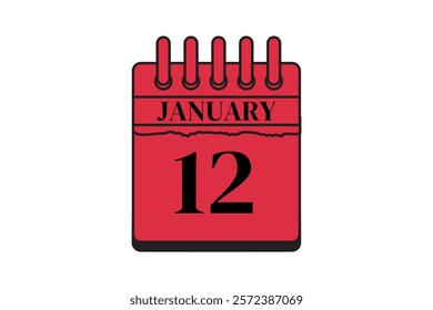 12 January calendar icon text page monthly web design on red, black and white background vector, icon, or illustration with the month of January 12