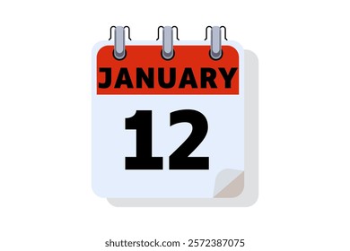 12 January calendar icon text page monthly web design on red, black and white background vector, icon, or illustration with the month of January 12