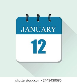 12 de enero icono de calendario diario plano. Plantilla de calendario vectorial para los días de enero. Cartel para el día y el mes.