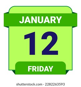 12 January, Friday. Date template. Useful design for calendar or event promotion. Vector illustration EPS 10 File. Isolated on white background. 