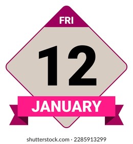 12. Januar, Freitag. Datumsvorlage. Nützliches Design für Kalender- oder Veranstaltungswerbung. EPS10 Datei, Vektorgrafik. Einzeln auf weißem Hintergrund. 