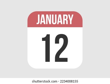 12 january icon isolated on background. January vector for day of week and month in red.