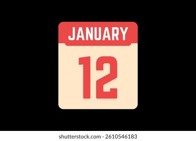12 January icon text page monthly web design on coral, white, tangerine and black background vector, icon, or illustration with the month of January 12
