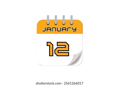 12 January month single day vector, illustration, calendar with yellow, black and white color background calendar January 12