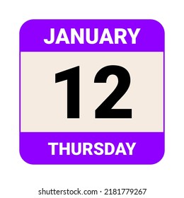 12. Januar, Donnerstag. Datumsvorlage. Nützliches Design für Kalender- oder Veranstaltungswerbung. EPS10 Datei, Vektorgrafik