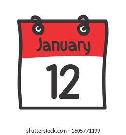 12 January. Vector flat daily calendar icon. Date and time, day, month. Holiday