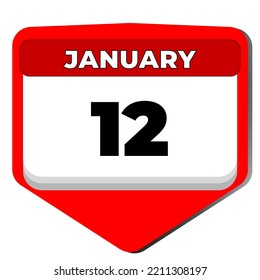 12 January vector icon calendar day. 12 date of January. Twelfth day of January. 12th date number. 12 day calendar. Twelve date. Vector illustration
